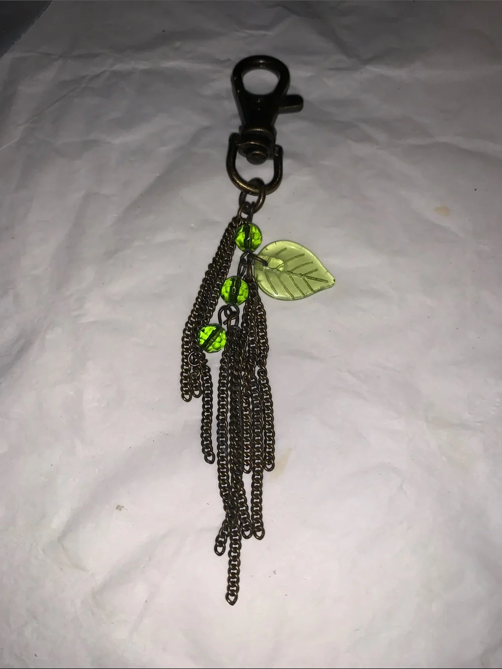 Antique Green Leaf Tassel Purse Charm with Beads